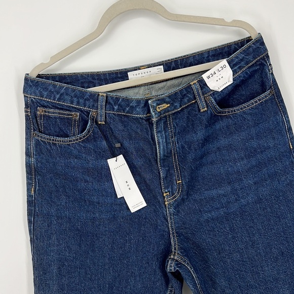 Topshop MOM DENIM Blue Hi Waist Tapered Leg Jeans 34W/30L Sz12 NWT - Picture 7 of 10